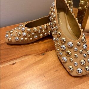 Carrano Ballet Gold and Silver Studded Women's Leather Flats
